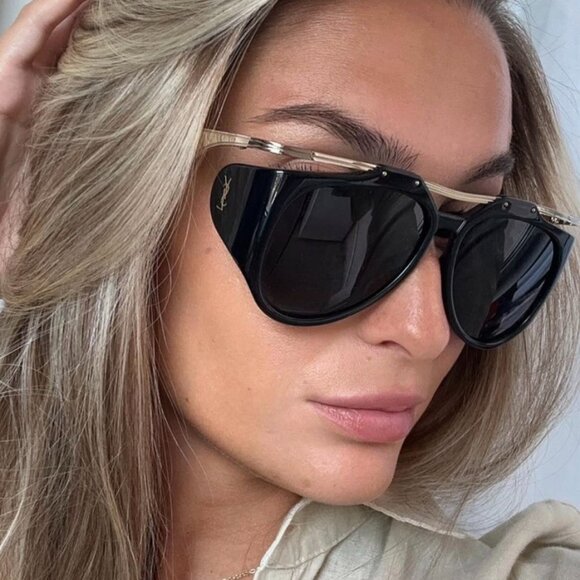 🕶️ New Saint Laurent SLM137 AMELIA 001 Sunglasses - Gold/Black Frame - Picture 7 of 14